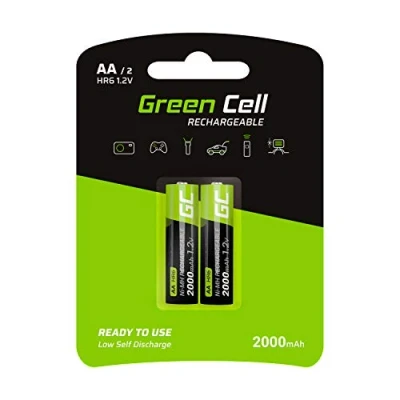 Abbildung von GREEN CELL Akku 2000 mAh 1.2v 2 Stück Mignon wiederaufladbare Batterien AA, Typ NI MH, vorgeladen, hohe Kapazität, zuverlässige langlebige Batterie AA Lösungen