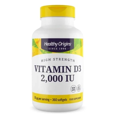 Abbildung von Healthy Origins, Vitamin D3, 2.000IU, Depot 2 Tages Dosis, 360 Weichkapseln, Laborgeprüft, Glutenfrei, Sojafrei, Ohne Gentechnik