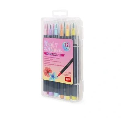 Abbildung von LEGAMI Set mit 12 Filzstiften Pinselspitze Brush Markers, flexible Spitze aus Nylonfaser, Filzstifte in Pastellfarben, flüssige Striche und variable Breiten, Durchmesser Filzstift 1 cm
