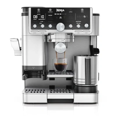 Abbildung von Ninja Luxe Pro 3 in 1 Kaffeemaschine mit Mahlwerk und Aufschäumer für Latte, Cappuccino, Cold Brew &amp; Espresso, einfache Handhabung, 5 Voreinstellungen zum Aufschäumen, Silber, ES701EU