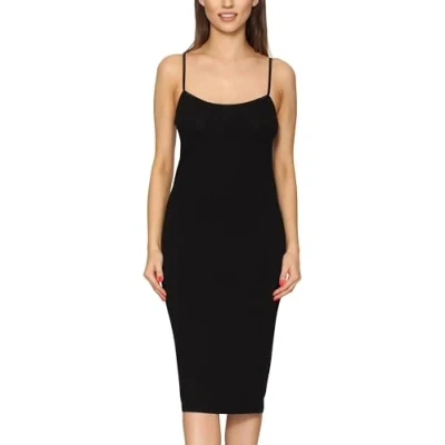 Abbildung von Merry Style Damen Unterkleid Knielänge Petticoat Midi Länge einstellbare Träger MS10 402 (Schwarz, 3XL)