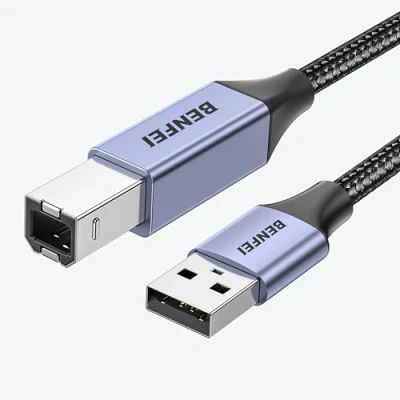 Abbildung von BENFEI USB Druckerkabel 2M, A auf B Kabel Scannerkabel für HP Canon Brother Dell Epson Lexmark Xerox, Grau