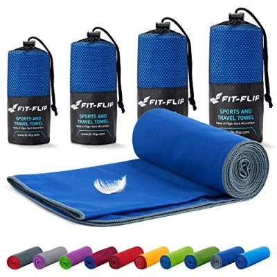 Abbildung von Fit Flip Mikrofaser Handtuch kompakt, leicht und schnelltrocknend Microfaser Handtücher als Reisehandtuch, Sporthandtuch, Strandtuch Badetuch groß (40x80cm, Dunkelblau Grau)