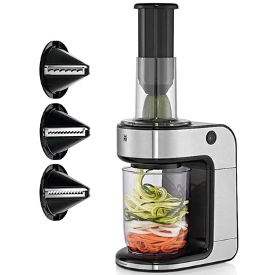 Abbildung von WMF Kult X Gemüsenudeln Spiralschneider elektrisch, Zoodle Maker, Zucchini Nudeln Schneider, 3 Schneideinsätze und Auffangbehälter