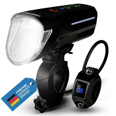 Abbildung von FISCHER Fahrrad LED Frontlicht 100 Lux Fernlicht, mit Sensormodus, spritzwassergeschütztes Gehäuse, einfache Montage, schwarz, 1 Stück