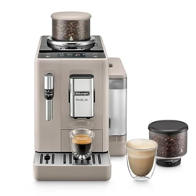 Abbildung von De&#039;Longhi Rivelia EXAM440.35.BG Kaffeevollautomat mit Milchaufschäumdüse, Wechselbarer Bohnenbehälter, 8 Kaffeegetränke auf Knopfdruck, Extra Shot Funktion, 3,5&quot; Touch Display, Beige