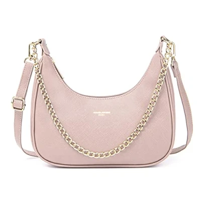 Abbildung von David Jones Damen Kleine Umhängetasche Frau Kette Schultertasche PU Leder Handtasche Kettenhenkel Crossbody Bag Trendy Tasche Mode Abendtasche Kettentasche Pochette Clutch Party Rosa