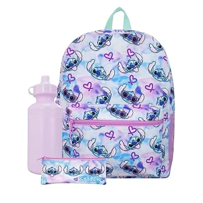 Abbildung von Lilo und Stitch Rucksack 3 Teilig Rucksäcke, Trinkflasche, Federmappe Schulranzen Set Mehrfarbig