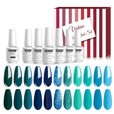 Abbildung von Vishine UV LED Gellack Blau Serie mehrfarbig Gel Nagellack Set Nail Polish Kit 12 x 8ml