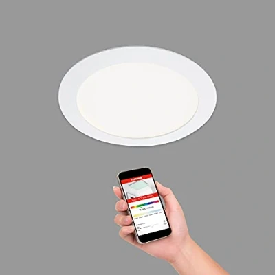 Abbildung von TELEFUNKEN LED Einbauleuchte, WiFi Einbaustrahler, dimmbar, RGB, Farbtemperatursteuerung, App Steuerung, steuerbar via Fernbedienung, Amazon Echo, Google Home, 12 Watt, 1200 Lumen, Weiß, Ø 17cm