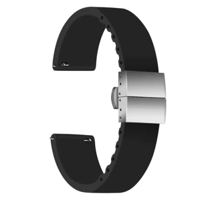 Abbildung von ULLCHRO Unisex Kautschuk Armband mit Edelstahl Silber Faltschließe 20mm, Schwarz