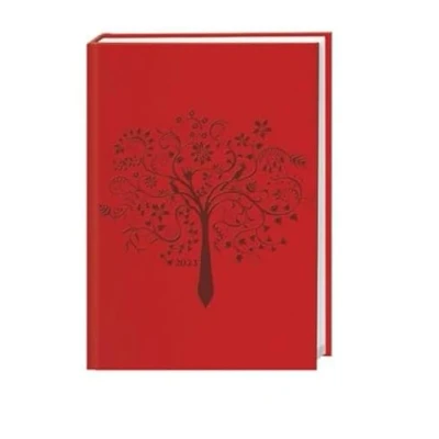 Abbildung von Terminer A5 2023. Roter Terminkalender mit geprägtem Kunstledereinband. Buch Kalender praktischen Infos und Zitaten. Taschenkalender 2023 zum Planen von Terminen