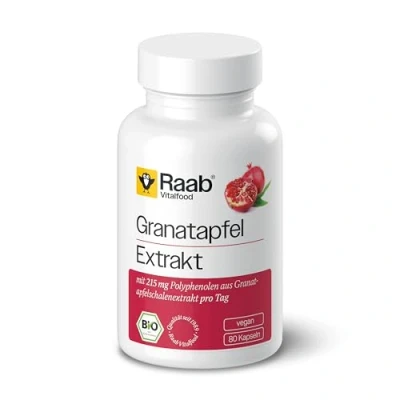Abbildung von Raab Vitalfood Bio Granatapfel Extrakt Kapseln mit 215 mg Polyphenolen pro Tag, 1x 80 à 530 Packung