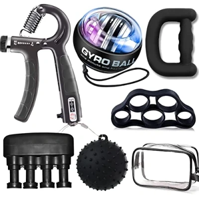 Abbildung von Handtrainer Fingertrainer Kit, Hand Trainingsgerät, Grifftrainer mit Zähler, Fingerstrecker, Finger Training, Anti Stress Ball, Gyroskopischer Ball Trainer für Fitness Krafttraining Zuhause 6 Packs