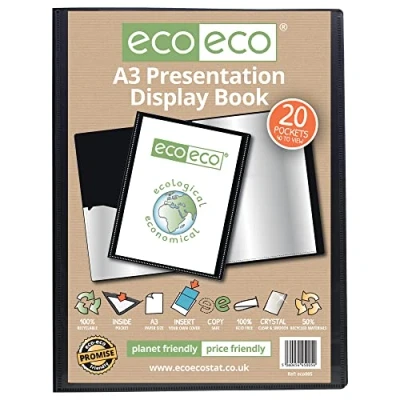 Abbildung von eco A3 50% Recycelt 20 Taschen Schwarz Farbe Päsentationsdisplay Buch