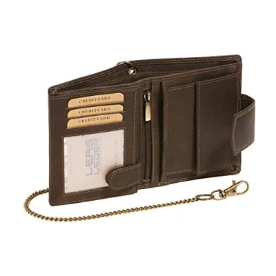 Abbildung von LEAS MCL Bikerkombibörse mit Außenverschluss Kette (mit Box) Vintage in Echt Leder, braun Chain Series