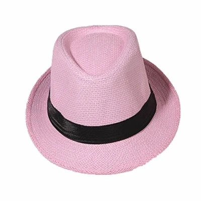 Abbildung von Strohhut Panama Fedora Trilby Gangster Hut Sonnenhut mit Stoffband Farbe: Rosa (Strohhut) Gr: 58