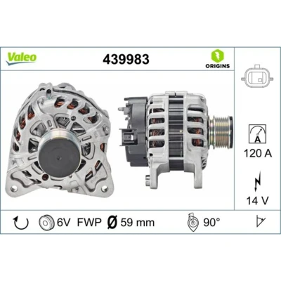 Abbildung von VALEO 439983 Lichtmaschine 14V 120A DACIA: Duster Off Road, SANDERO 2, Dokker Express, RENAULT: Kangoo II SCENIC 3, Clio 4