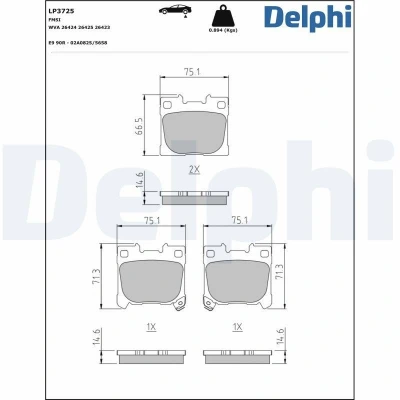 Abbildung von DELPHI LP3725 Bremsbelagsatz mit akustischer Verschleißwarnung ohne Anti Quietsch Blech Zubehör