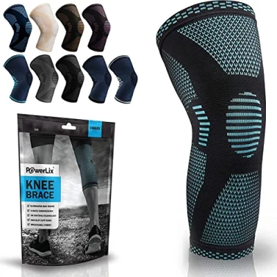 Abbildung von POWERLIX Kniebandage für Damen/Männer, Kompression Kniestütze Meniskusriss, Arthritis, Linddert Kniescherzen, ACL, Laufen, Gewichtheben, Basketball, Volleyball, Sport, Hellblau, S