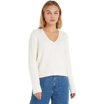 Abbildung von Tommy Hilfiger Cable Strickpullover, Damen, Größe: 40, Offwhite