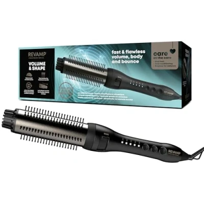 Abbildung von Revamp Lockenstab &amp; Wellenbürste Progloss Perfect Finish Für Locken Frisuren,einzigartige Wellen und Volumen, Keramik Ionentechnologie Mit pflegenden Ölen angereichert, 150C 210C Schwarz