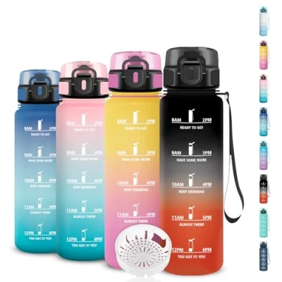 Abbildung von Trinkflasche Kinder 0 5 liter Trinkflasche, mit Uhrzeit, Auslaufsicher, Zeitmarkierung, Leicht zu Reinigen, Erwachsene für Reisen, Outdoor