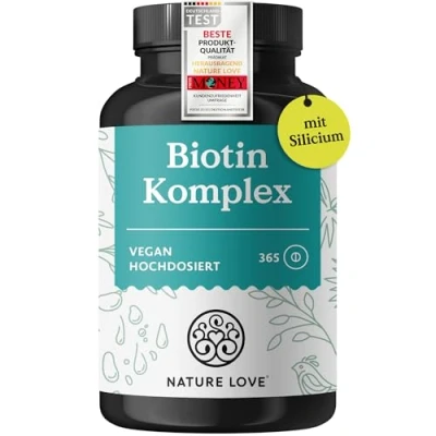 Abbildung von Biotin mit Silicium, Zink &amp; Selen hochdosiert 10.000 µg 365 Tabletten für Haare, Haut und Nägel Vitamin B5 Haar Vitamine Mineralstoffe im Jahresvorrat vegan laborgeprüft