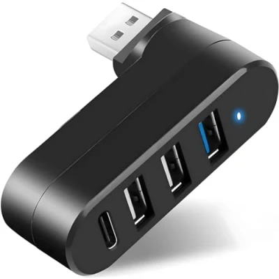 Abbildung von 4 Port USB 3.0 Hub [90/180 Grad drehbar], Splitter mit 3 Ports &amp; 1 C Power/Data Port, Extender für Laptop, Car, Mac Pro, iMac, MacBook Air, und mehr
