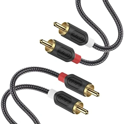 Abbildung von J&amp;D Cinch Kabel, 0,9 m RCA Stereo Audio 2 Male zu Kabel für Hi Fi System, Verstärker, Heimkino, Blu Ray Player Vergoldet und Nylon Geflochten [Audiowave Serie]