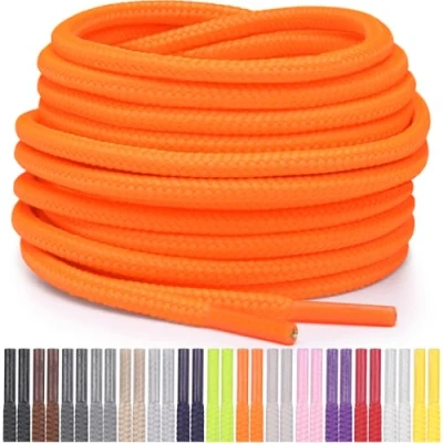 Abbildung von Miscly Schnürsenkel Rund Reißfest für Sportschuhe, Sneaker und Stiefel, Ø 4 mm (137 cm, Neonorange)
