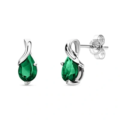 Abbildung von Orovi Ohrringe Tropfenform aus 9 Karat Weißgold (375) mit Smaragd (0.68 ct) Gold Ohrstecker Damen Edelstein in edler Krappenfassung Goldohrringe allergenfrei &amp; handgemacht (10 x 4.5 mm)