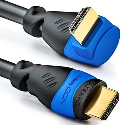 Abbildung von deleyCON 3,0m HDMI 90 Grad Winkel Kabel Kompatibel zu 2.0/1.4 UHD 4K HDR 3D 1080p 2160p ARC Schwarz