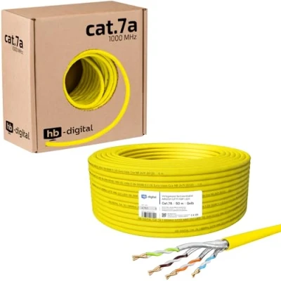 Abbildung von HB DIGITAL 50m CAT.7a Netzwerkkabel LAN Kabel Verlegekabel AWG 23 Reines Kupfer S/FTP PiMF LSZH Halogenfrei RoHS Compliant Ethernet Installationskabel Datenkabel PoE 10Gbit/s max. 1200MHz Gelb