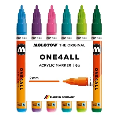 Abbildung von Molotow One4All 127HS Acryl Marker Basic Set 2 (2,0 mm Strichstärke, hochdeckend und permanent, UV beständig, für fast alle Untergründe) 6 Stück sortiert, beige