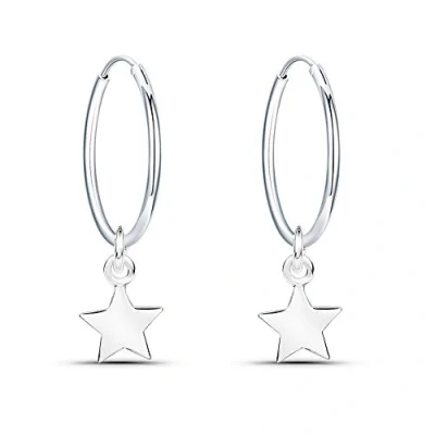 Abbildung von Ohrringe aus Sterling Silber 925, mit Anhänger, Stern, Creolen, Durchmesser 14 mm, für Damen und Mädchen