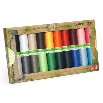 Abbildung von Gütermann creativ Nähfaden Set rPET mit 20 Spulen Allesnäher 100 m aus Prozent recyceltem Polyester in verschiedenen Farben