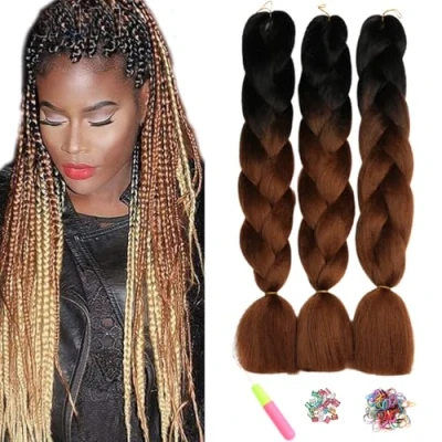 Abbildung von ShowJarlly Kanekalon Kunsthaar Haar, Haar Braids Extension, Ombre Jumbo Braid Haarverlängerung 24&quot;, Zöpfe Box Zum Einflechten Schwarz/Dunkelbraun#