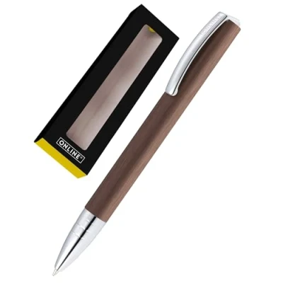 Abbildung von ONLINE Kugelschreiber Vision Cognac I Drehkugelschreiber mit Standard Großraummine in Strichstärke M, Schreibfarbe Schwarz Eleganter Kulli gebürsteter Oberfläche Geschenkbox