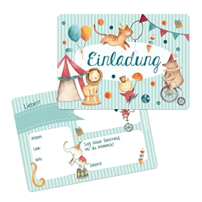 Abbildung von Papierdrachen 12 Einladungskarten zum Geburtstag für Kinder Motiv Zirkus Geburtstagseinladungen deine Geburtstagsparty (DIN A6 mit abgerundeten Ecken)
