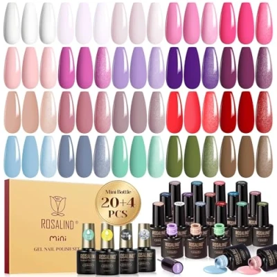 Abbildung von ROSALIND UV Nagellack Set, 24 Stück Gel Rosa Weiß Rot Lila Blau Grün Braun Farbgel Gelnägel,Soak Off Mini für Nagel Design Nail Polish Geschenk