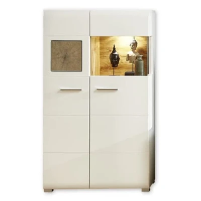 Abbildung von Stella Trading Fun Plus Große Vitrine weiss mit schönen Hirnholz Applikationen Moderne Glasvitrine inkl. LED Beleuchtung 65 x 205 37 cm (B/H/T)