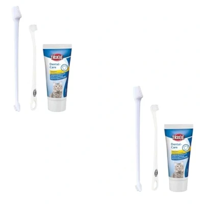 Abbildung von Trixie Zahnpflege Set für Katzen Doppelpack 2 x 50 g Zur bei Beinhaltet Zahncreme mit Käsearoma und zwei Zahnbürsten drei verschiedenen Köpfen