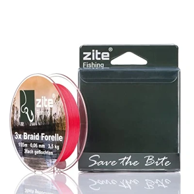 Abbildung von Zite Fishing Geflochtene Angelschnur 3 Fach 0,06mm Forellen Schnur Rundgeflochten Angeln Rot 155m Spule auch für Barsch Ultra Light Fischen