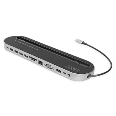 Abbildung von DIGITUS USB C Docking Station Tablet Halterung 12 Port Dual Display HDMI + VGA Gbit LAN 2 Card Reader PD 3.0