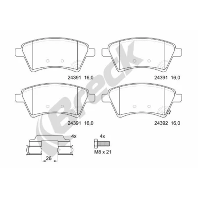 Abbildung von BRECK 24391 00 701 Bremsbelagsatz mit akustischer Verschleißwarnung Anti Quietsch Blech Zubehör SUZUKI: SX4 I Hatchback, Saloon