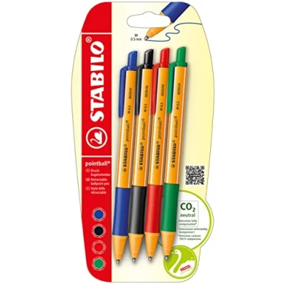 Abbildung von Druck Kugelschreiber STABILO pointball 4er Pack blau, schwarz, rot, grün