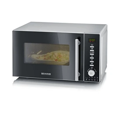 Abbildung von SEVERIN 3 in 1 Mikrowelle mit Grill und Heißluftfunktion, Minibackofen 10 Leistungsstufen, multifunktionale Drehteller Grillrost, schwarz, MW 7773
