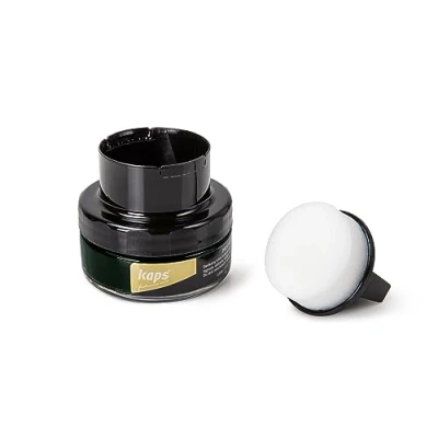 Abbildung von Kaps Professional Schuhpflege Delicate Cream mit Schaumaplikator Schuhcreme &amp; Pflegemittel zur Reinigung und Auffrischung von Naturleder Synthetik (50ml) (133 Dunkelgrün)