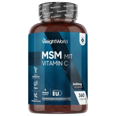 Abbildung von MSM 2400mg mit 100mg Vitamin C 360 Tabletten Für 6 Monate Vorrat Knochen, Gelenke, Haut &amp; Immunsystem Alternative zu Kapseln Pulver Natürliche Zutaten Schwefel WeightWorld